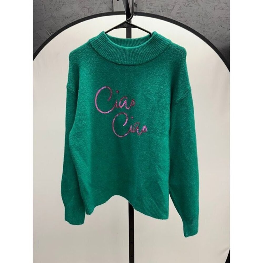 A New Day Ciao Ciao Green Pink Sequin Sweater